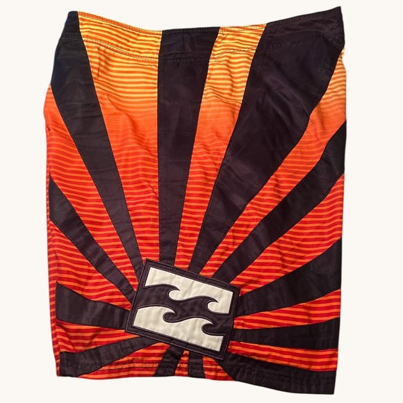 Billabong Rising Sun Board Shorts Mens XXL 42 44 Orange Black Y2K Surf - Picture 3 of 16
